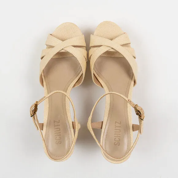 Schutz Women Strappy Slingback Sandals Natural Light Wood Size 8.5