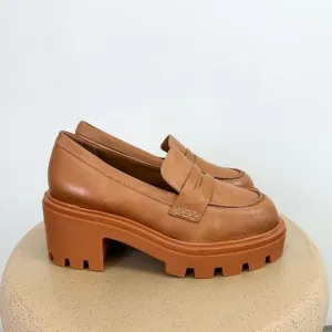 Schutz Women’s 90s Viola Tractor Leather Chunky Lug Sole Flat in Tan Rust Honey