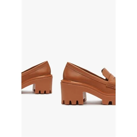 Schutz Women’s 90s Viola Tractor Leather Chunky Lug Sole Flat in Tan Rust Honey