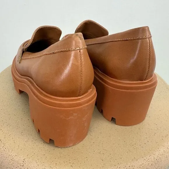 Schutz Women’s 90s Viola Tractor Leather Chunky Lug Sole Flat in Tan Rust Honey