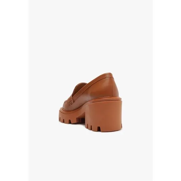 Schutz Women’s 90s Viola Tractor Leather Chunky Lug Sole Flat in Tan Rust Honey