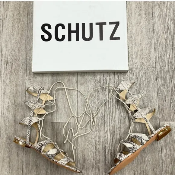SCHUTZ Women's Erlina Snake Skin Gladiator Sandals Size 6.5 New in the Box