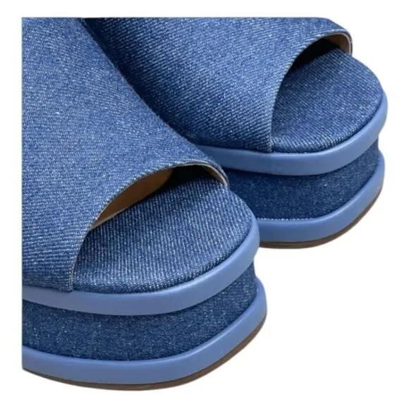 Schutz Dalle Denim Wedge Sandal Blue Platform Shoe Chunky Mule 10.5