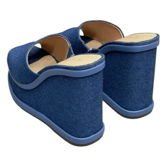 Schutz Dalle Denim Wedge Sandal Blue Platform Shoe Chunky Mule 10.5