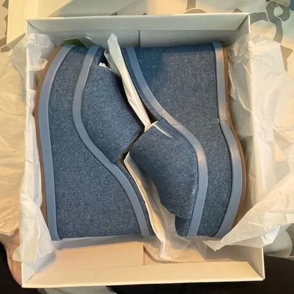 Schutz Dalle Denim Wedge Sandal Blue Platform Shoe Chunky Mule 10.5