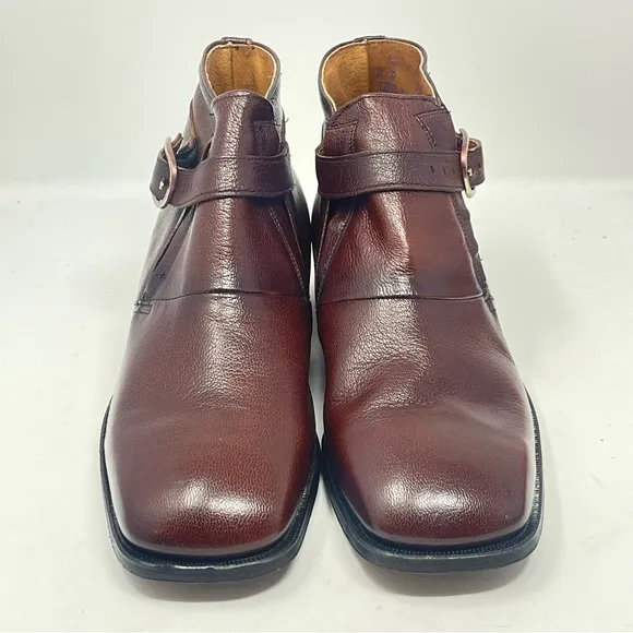 Sears Chelsea Boots Mens 8 D Brown Leather Strap Buckle Hipster Square Vintage