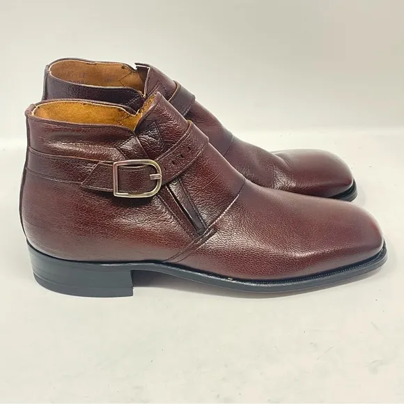 Sears Chelsea Boots Mens 8 D Brown Leather Strap Buckle Hipster Square Vintage