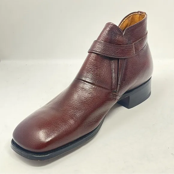 Sears Chelsea Boots Mens 8 D Brown Leather Strap Buckle Hipster Square Vintage