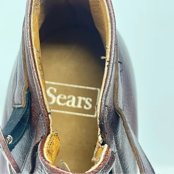 Sears Chelsea Boots Mens 8 D Brown Leather Strap Buckle Hipster Square Vintage