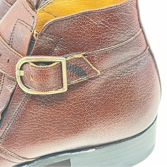 Sears Chelsea Boots Mens 8 D Brown Leather Strap Buckle Hipster Square Vintage