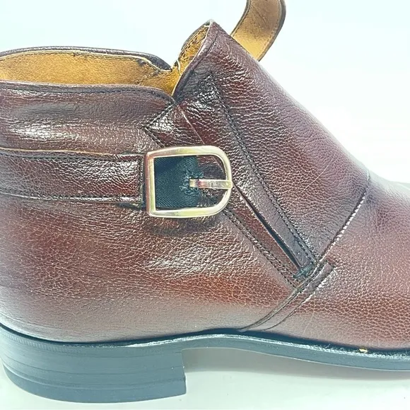 Sears Chelsea Boots Mens 8 D Brown Leather Strap Buckle Hipster Square Vintage