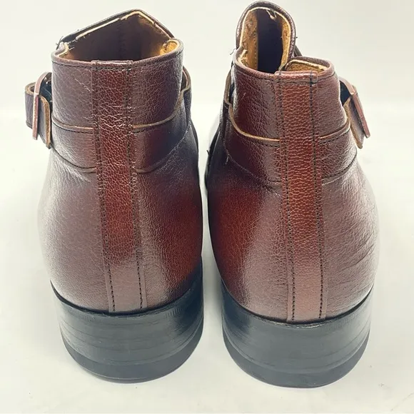 Sears Chelsea Boots Mens 8 D Brown Leather Strap Buckle Hipster Square Vintage