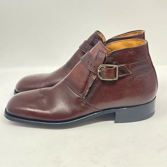 Sears Chelsea Boots Mens 8 D Brown Leather Strap Buckle Hipster Square Vintage