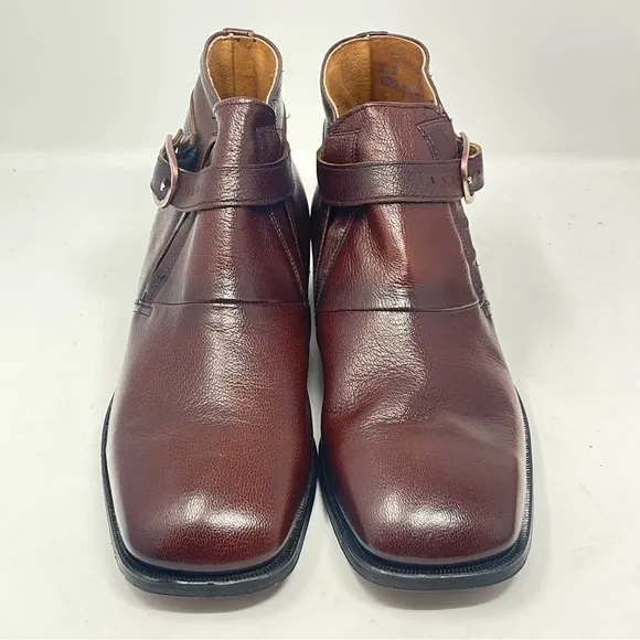 Sears Chelsea Boots Mens 8 D Brown Leather Strap Buckle Hipster Square Vintage