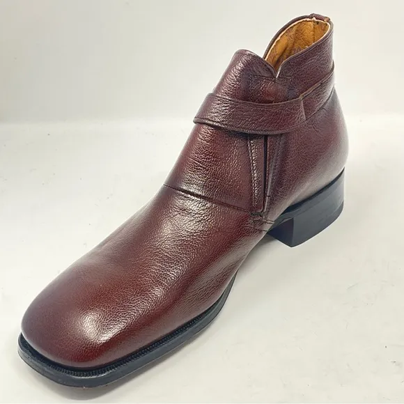 Sears Chelsea Boots Mens 8 D Brown Leather Strap Buckle Hipster Square Vintage