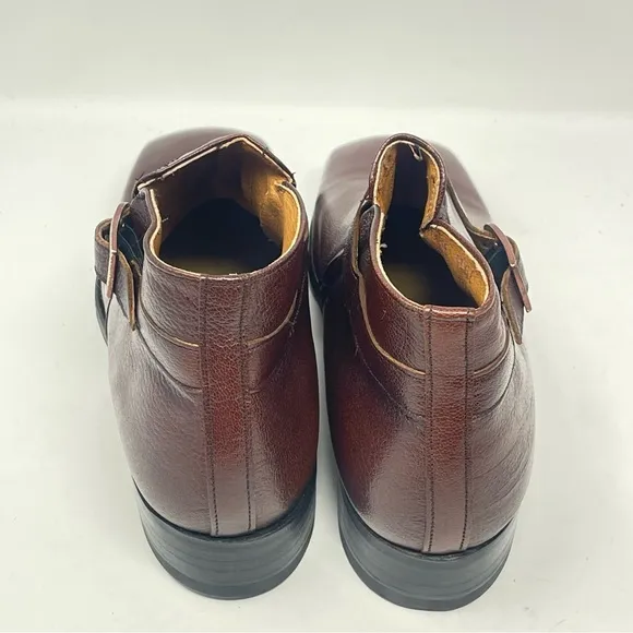 Sears Chelsea Boots Mens 8 D Brown Leather Strap Buckle Hipster Square Vintage