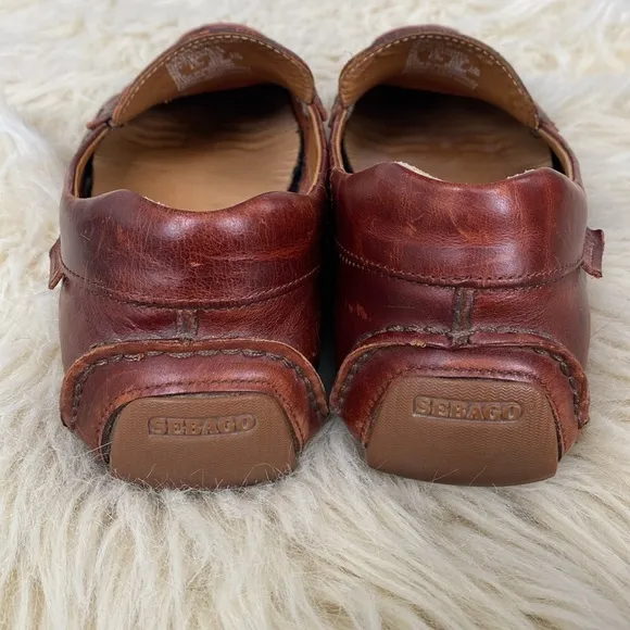Sebago Men's Red Brown Leather Loafers Soft Cussioned US 9 - Good Condition