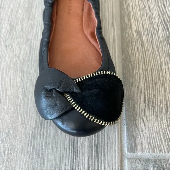 See by Chloe Women's Zipper Bow Ballet Flats Leather Suede Black 37 (7)