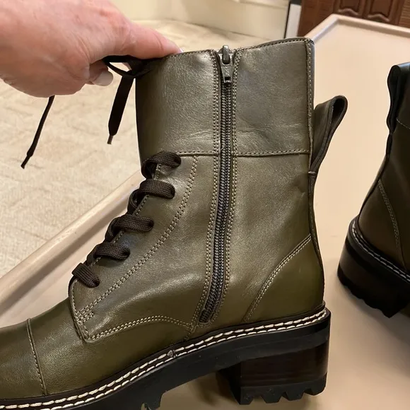 SeeByChloe Boots- Khaki greenish color- lace up, buckle and side zip- NWT