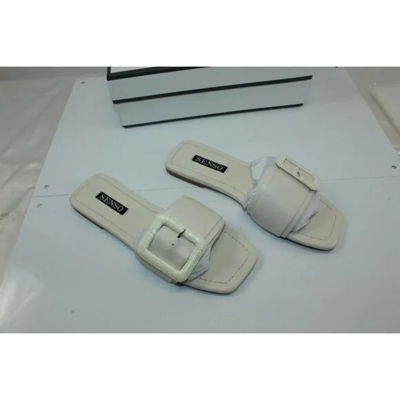 Senso Sandals Open Square Toe With Large Chic Buckle Detail Ice Size 8