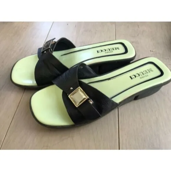 Sesto Meucci sandals slides slip ons Made in Italy 7.5 M 7 black green Leather