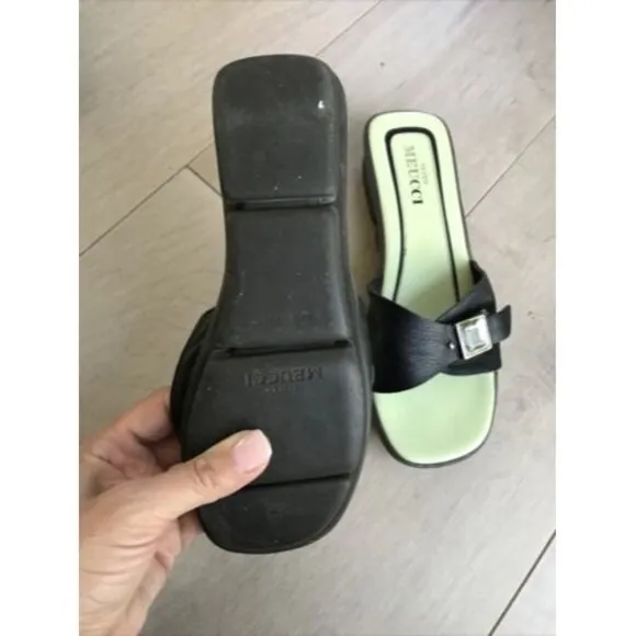 Sesto Meucci sandals slides slip ons Made in Italy 7.5 M 7 black green Leather