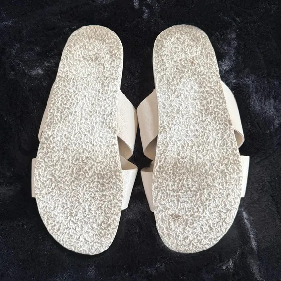 SEYCHELLES 10 Lighthearted Pebbled Leather Crisscross Slides Sandals Off White