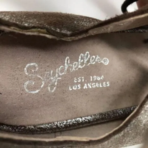 Seychelles woman’s metallic silver leather suede gladiator sandals 8 BoxO laceup