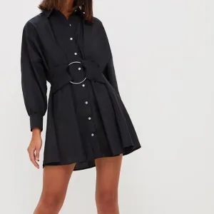 Shop Akira - black mini dress with o ring belted detail