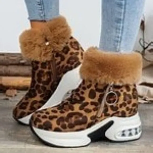 Side Zipper Leopard Platform Boots