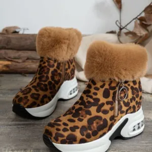Side Zipper Leopard Platform Boots