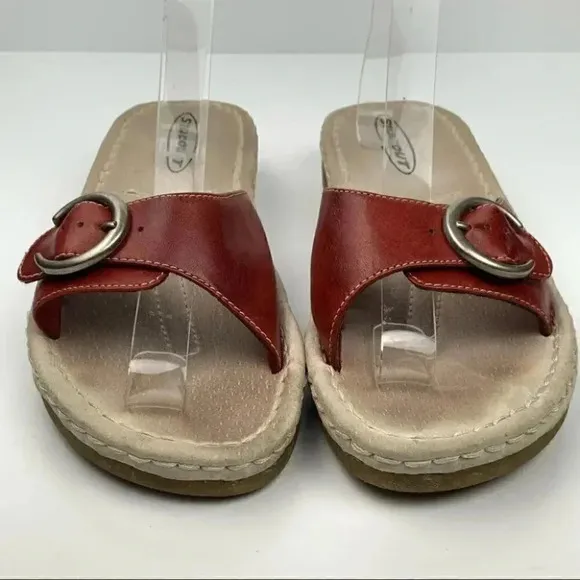 Sideout Canary sandals 9 red leather buckle flatform slides vintage 90s y2k