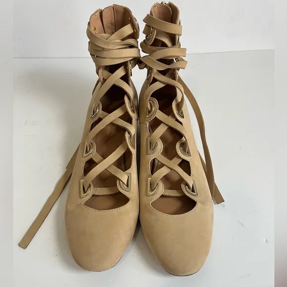SIGERSON MORRISON Women camel Suede Lace-up Ankle Flats Pump Size US 8B