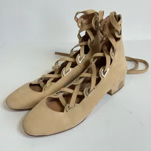 SIGERSON MORRISON Women camel Suede Lace-up Ankle Flats Pump Size US 8B