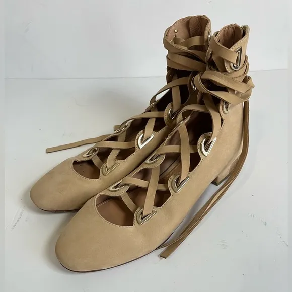 SIGERSON MORRISON Women camel Suede Lace-up Ankle Flats Pump Size US 8B