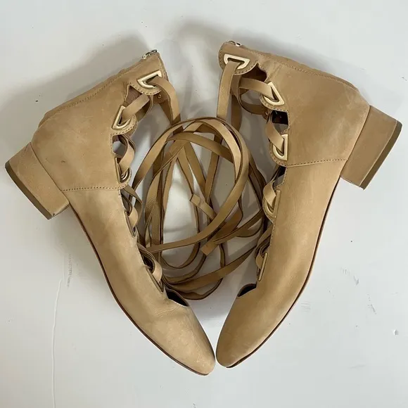 SIGERSON MORRISON Women camel Suede Lace-up Ankle Flats Pump Size US 8B