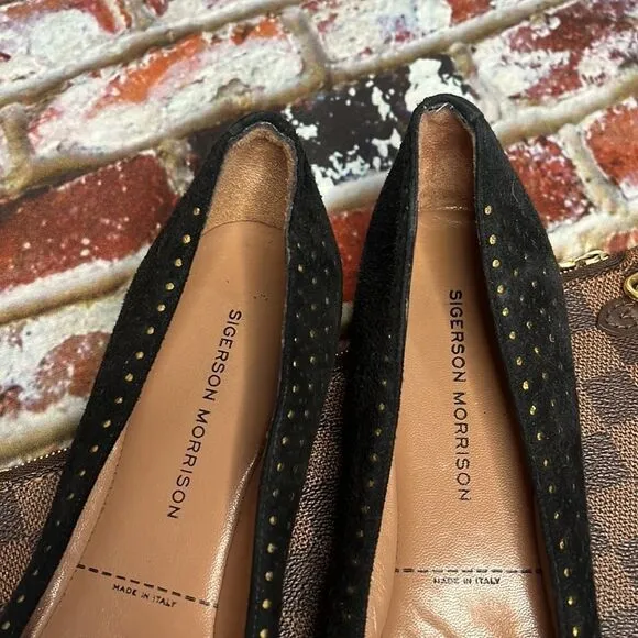 Sigerson Morrison black, and gold suede flats made in Italy