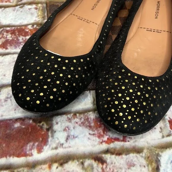 Sigerson Morrison black, and gold suede flats made in Italy