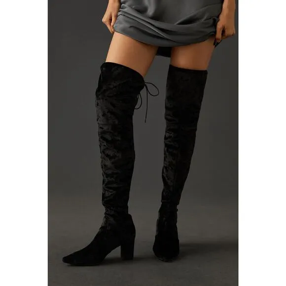 Silent D Over-The-Knee Black Velvet Boots - New Size 6 (37 EU)