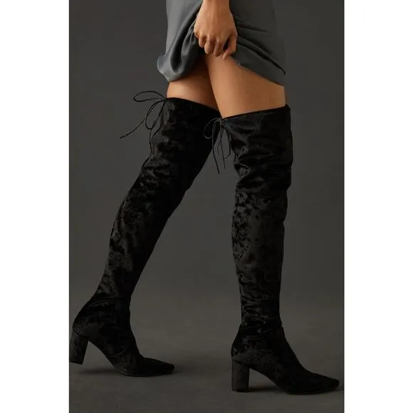Silent D Over-The-Knee Black Velvet Boots - New Size 6 (37 EU)