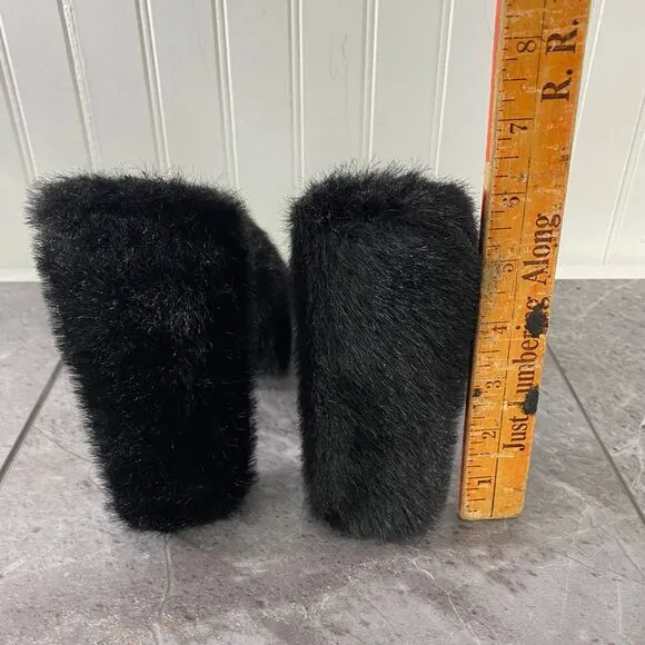 SIMMI Womens 7 London Black Faux‎ Fur Platform Heeled Sandals Fuzzy Chunky Party
