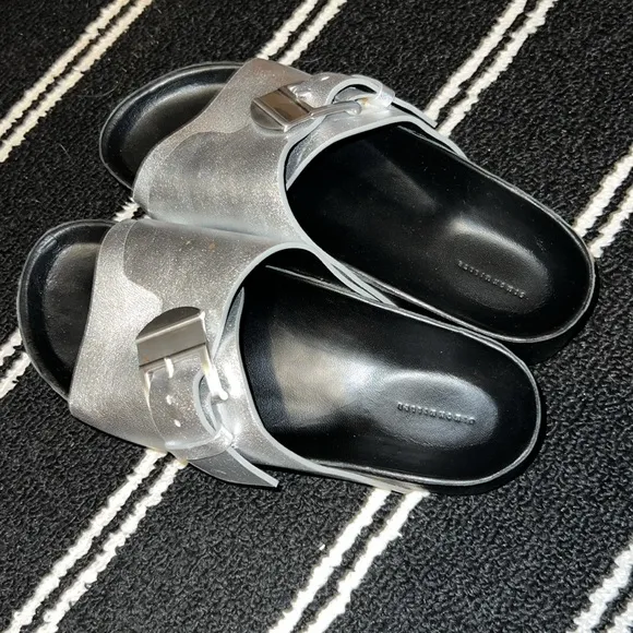 Simon Miller Silver Buckle Platform Slides Sandals