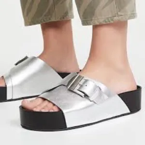 Simon Miller Silver Buckle Platform Slides Sandals
