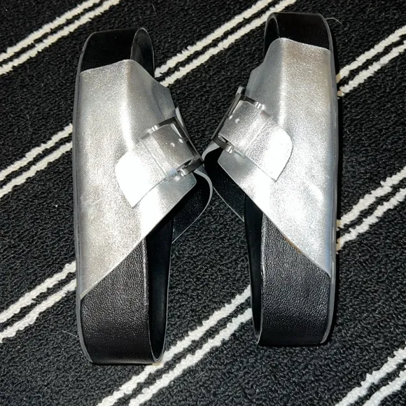 Simon Miller Silver Buckle Platform Slides Sandals