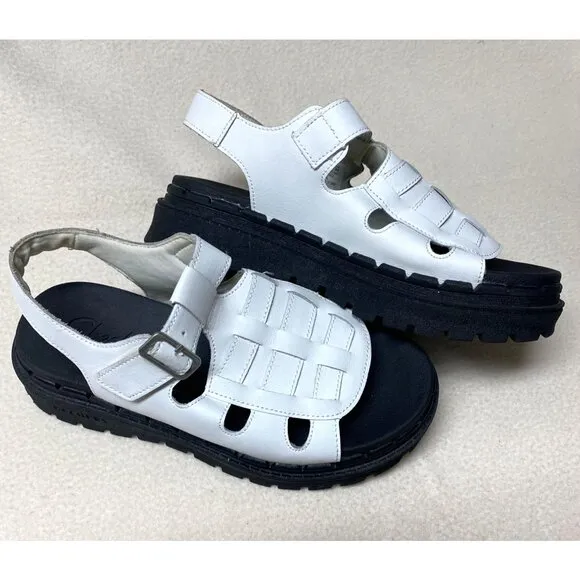 Size 5 EUR 35 chunky Skechers Jammers Throwback‎ White Leather Fisherman Sandals