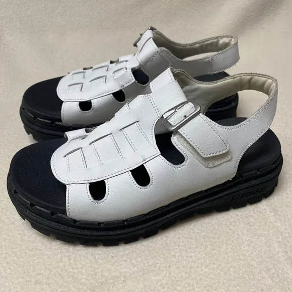 Size 5 EUR 35 chunky Skechers Jammers Throwback‎ White Leather Fisherman Sandals