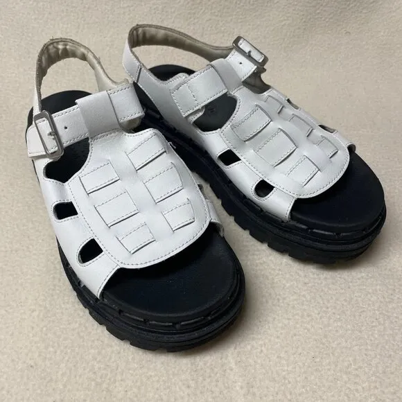 Size 5 EUR 35 chunky Skechers Jammers Throwback‎ White Leather Fisherman Sandals