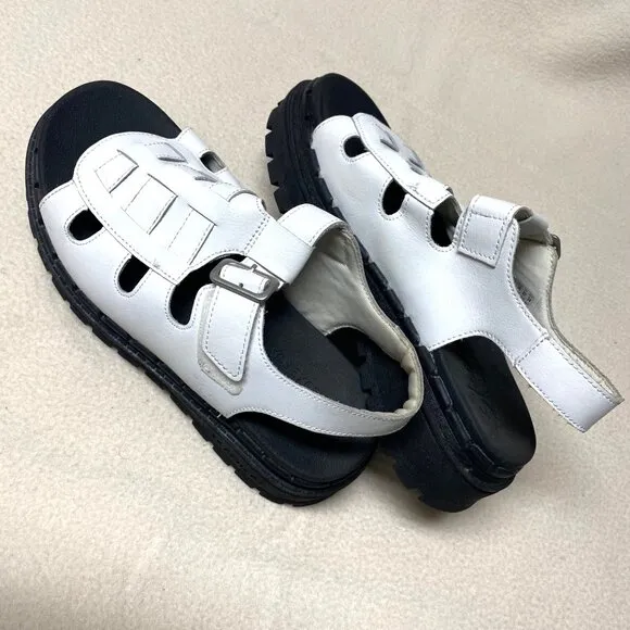 Size 5 EUR 35 chunky Skechers Jammers Throwback‎ White Leather Fisherman Sandals