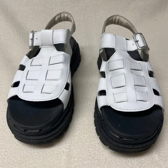 Size 5 EUR 35 chunky Skechers Jammers Throwback‎ White Leather Fisherman Sandals