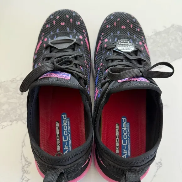 Skechers Bulkin Renneta Comp Toe Black Sneakers Pink/Blue Accent Women’s 9.5 NEW